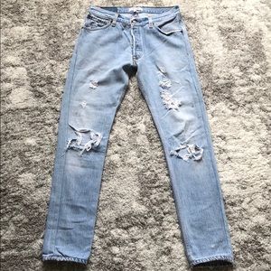 🤩AMAZING🔮 ReDone light wash LEVIS skinny jeans 26/27 28x30 distressed soft